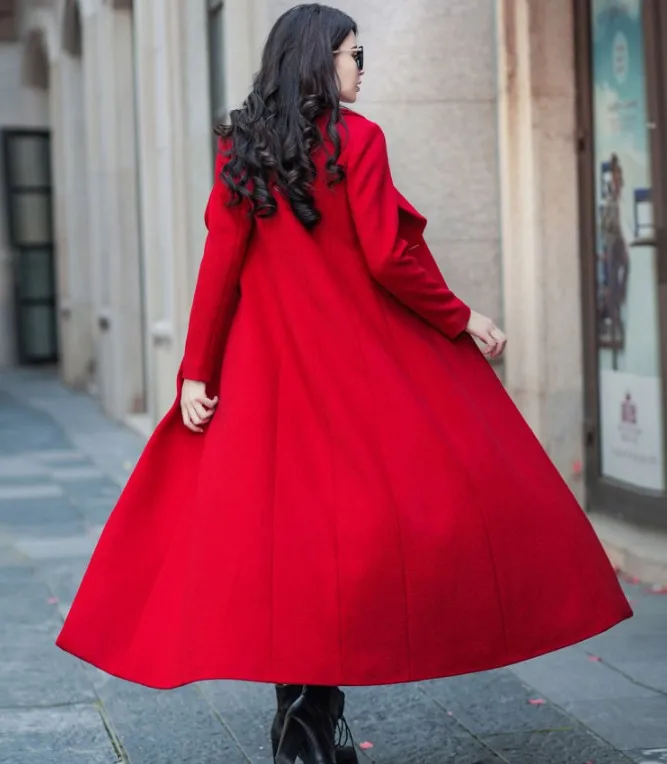 Mince Veste Rouge En Automne Super Boutonnage Nouvelles Laine Manteaux D'hiver Long Femmes Manteau Simple 2018 Épaissir Dames Outwear qzfg8Xw