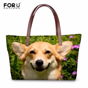 

FORUDESIGNS Corgi Cute 3D Animal Women Large Handbags Woman Casual Messenger Bags for Ladies Beach Tote Bags Bolsa Feminina 2018
