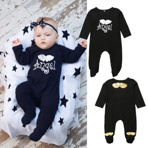 2019 осень для новорожденных мальчиков и девочек 3D Крылья письмо Footies хлопок с