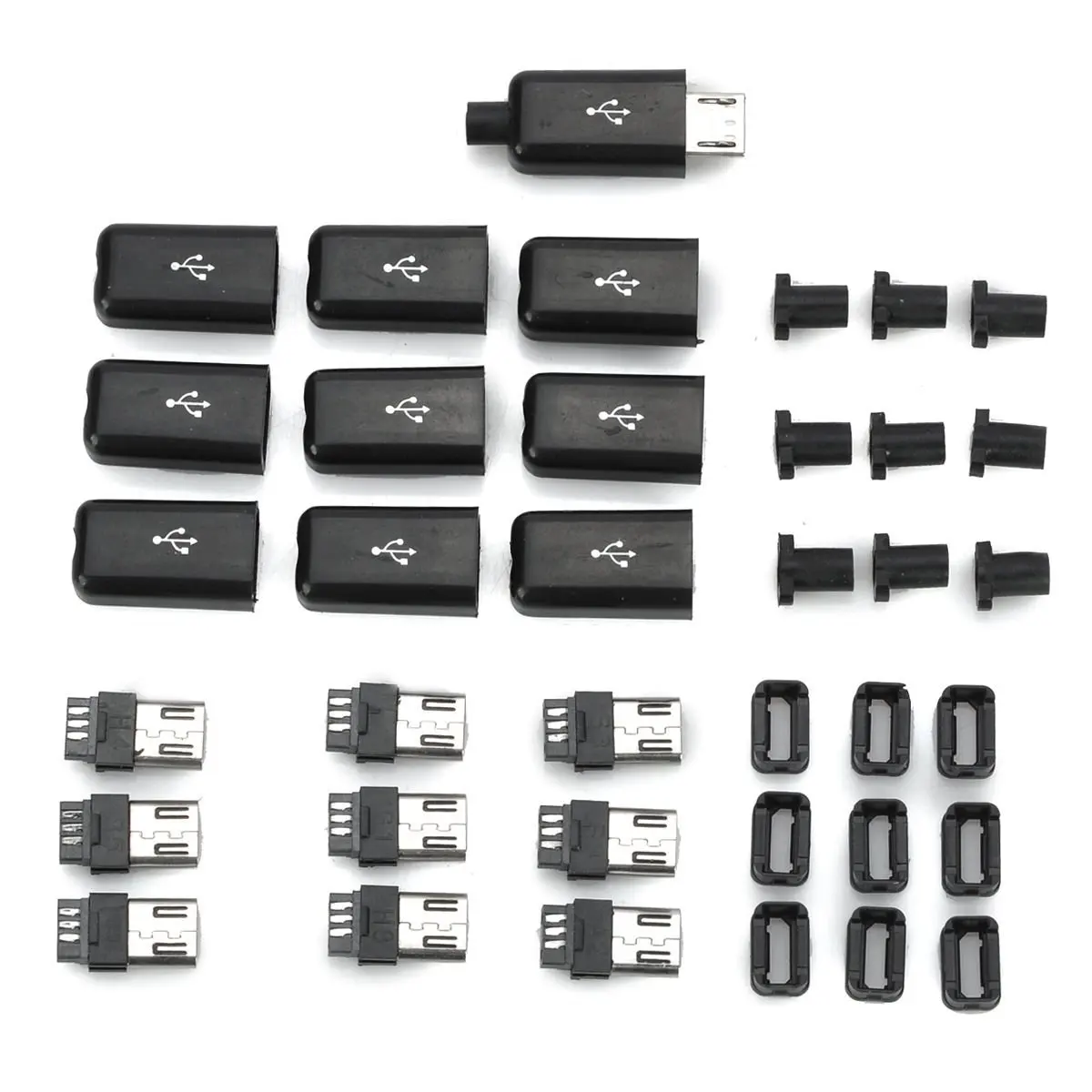 

10PCS/LOT Micro USB 5Pin Male connector plug kit Black/White welding Data OTG line interface DIY data cable accessories Type B