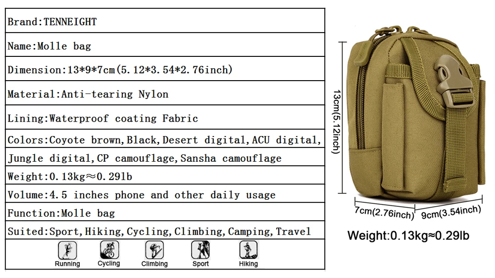 TENNEIGHT тактическая сумка Молл Системы аксессуар сумка 4,5 дюймов мобильного телефона мешок открытый спорт отдых Пеший Туризм Восхождение
