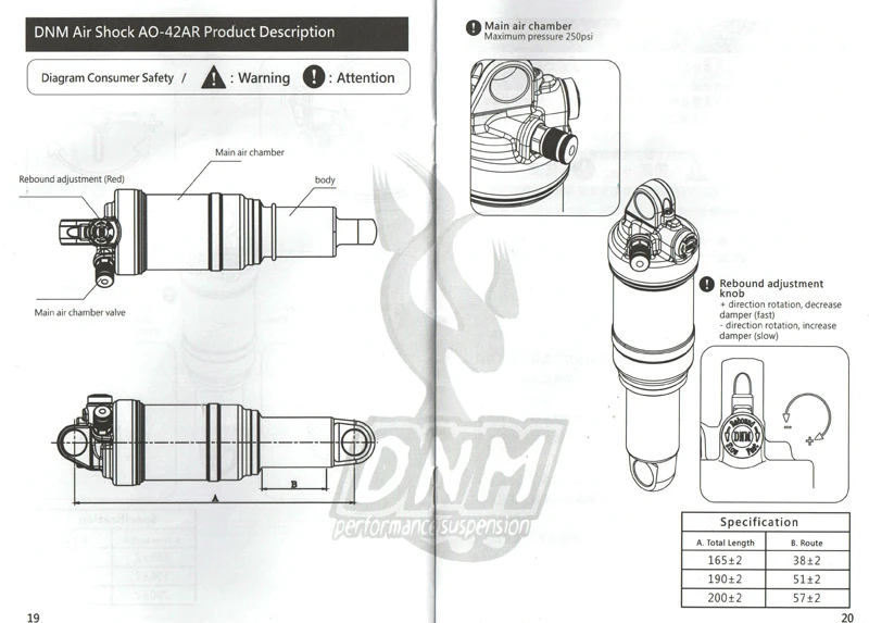 DNM/AOY-36RC 165 190 200 мм Передние амортизаторы Подвеска MTB downhil Амортизатор велосипед задний амортизатор для XC/Trail