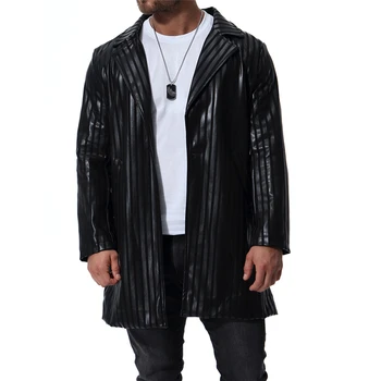 

Mens Striped PU Leather Jackets Black Loose and Comfortable Men Motorcycle Jacket Long-sleeved European Size