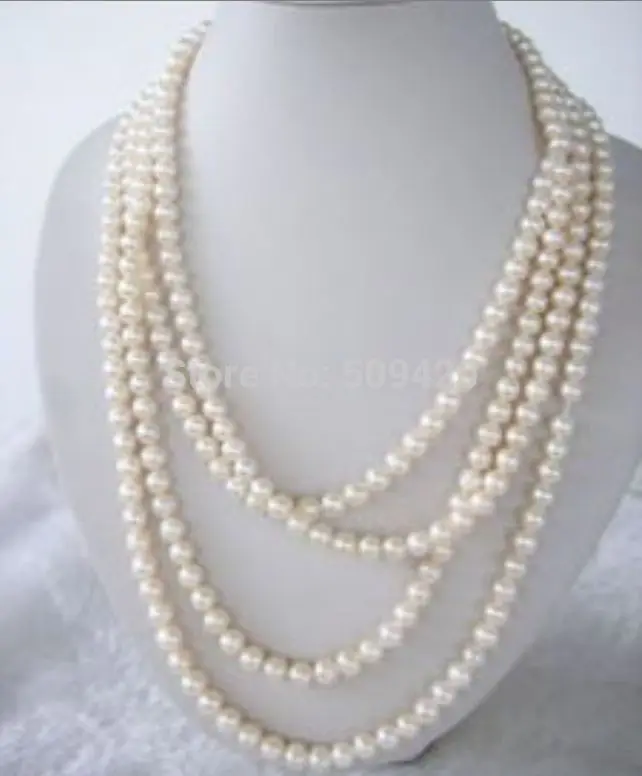 

~~ PIUY978 Free Shipping >>R100" LONG WHITE FRESHWATER PEARL NECKLACE 7-8mm