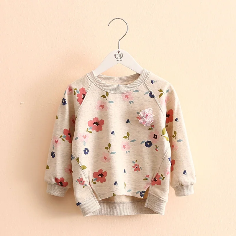 

2019 Autumn Spring Arrival Children's Clothing Kids Girls Long Sleeve Pullover Knitted Top Baby Flower Print O Neck Sweatshirt