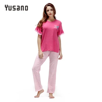 

Women Pajama Set Cotton Short Sleeve with Lace Sleepwear Pyjama Sets for Women Casual Home Wear Clothing Fashion Nightwear