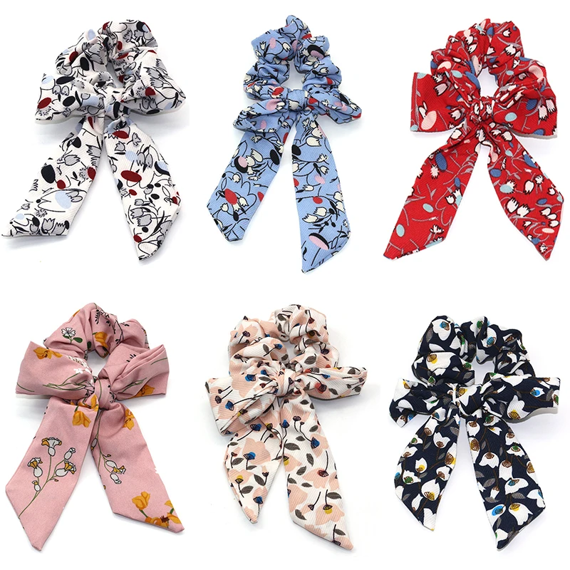 

Fashion cotton flower Stripe print hair band Bow Scrunchies hair rope Girls Ponytail Holder women hair tie Knot hair accessories