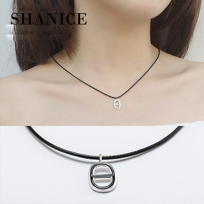 

SHANICE 925 Sterling Pendant Silver Female Fishing Black Rope Line Necklace Chain Necklace Women Choker Necklace Collier Femme