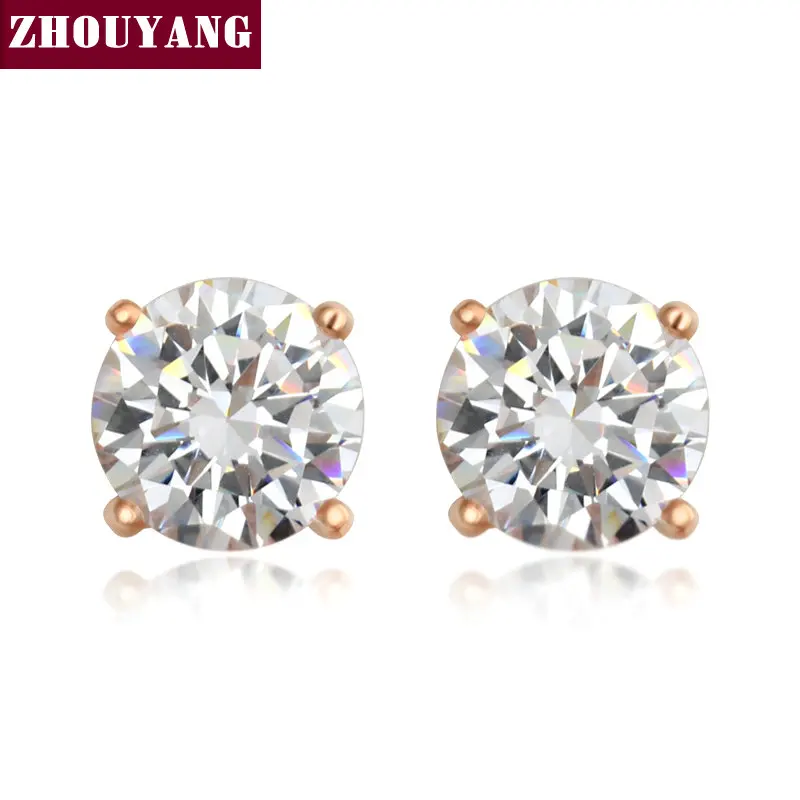 

ZHOUYANG Top Quality Cubic Zirconia Rose Gold Color Fashiom Stud Earring For Women Girt Wholesale ZYE372 ZYE518