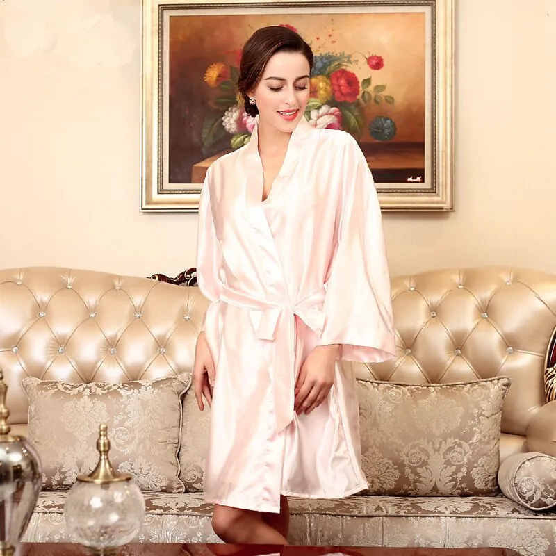 Women red bathrobe loose kimono bath robe gown faux silk yukata sleepwear nightgown sleepshirts mujer pijama Ftg01