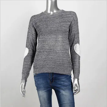

BINGYUANHAOXUAN Women's Love patch Knitted Sweater Women Tops Long Sleeves Round Neck Solid Color Simple Loose Pullover Sweater
