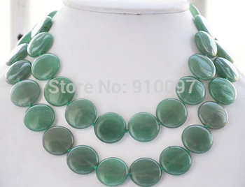 

free shipping >LUSTER 32" 20mm green coin translucent jade jasper NECKLACE