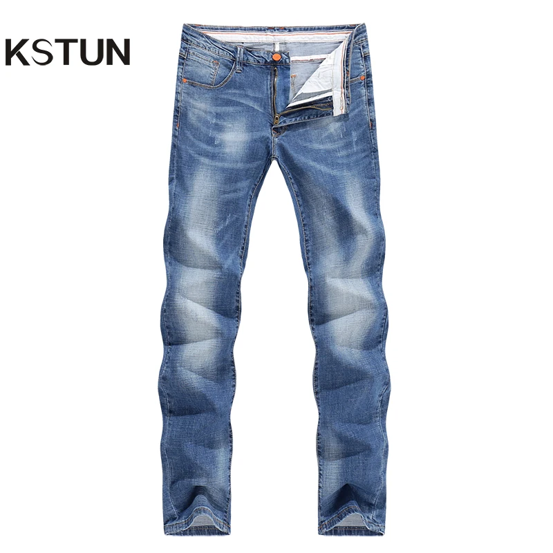 KSTUN Jeans Men 2017 Summer Thin Strech Business Casual Straight Slim Fit Jeans Denim Pants Trousers Classic Cowboys Young Man