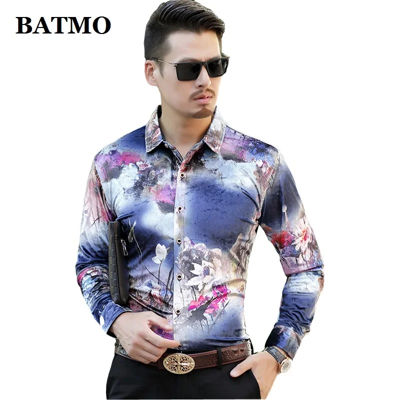 Batmo 2019 Новое поступление Весенняя бархатная повседневная мужская рубашка с принтом, модная мужская рубашка, большие размеры M, L, XL, XXL, 3XL, 4XL 8335