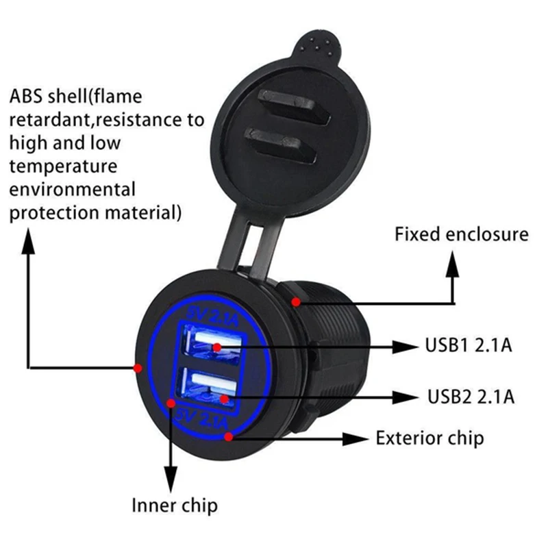 USB зарядное устройство для мотоцикла, грузовика, квадроцикла, лодки, светодиодный, для автомобиля, 4.2A, двойной USB разъем, 12-24 В, автомобильное usb зарядное устройство, адаптер питания