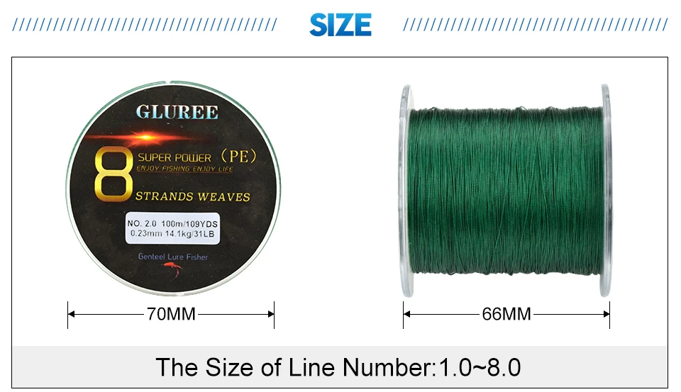 GLUREE 100M109Yards 8 Stands PE Line Braided Fishing Line 100% PE Multifilament Fishing Line Super Strong High Quality 22-78LB (8)