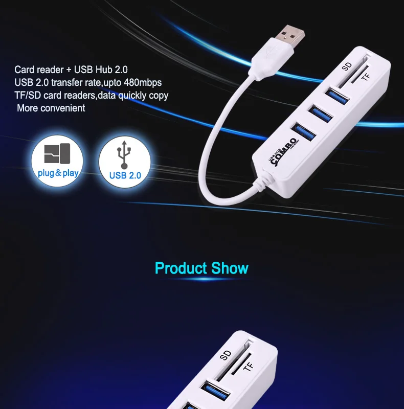 Мини USB комбинированный кард-ридер+ usb-хаб 480 Мбит/с USB разветвитель USB 2,0 концентратор для SD/TF портативный для ПК ноутбука периферийные устройства Аксессуары