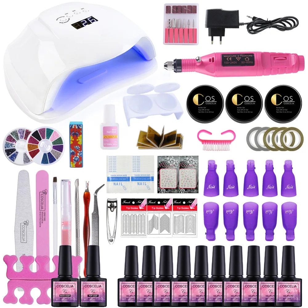 

Manicure Set Choose Colors Gel Polish Soak Off Base Top Coat Nail Kits 36w UV Led Lamp Electric Manicure Handle Nail Art Tool