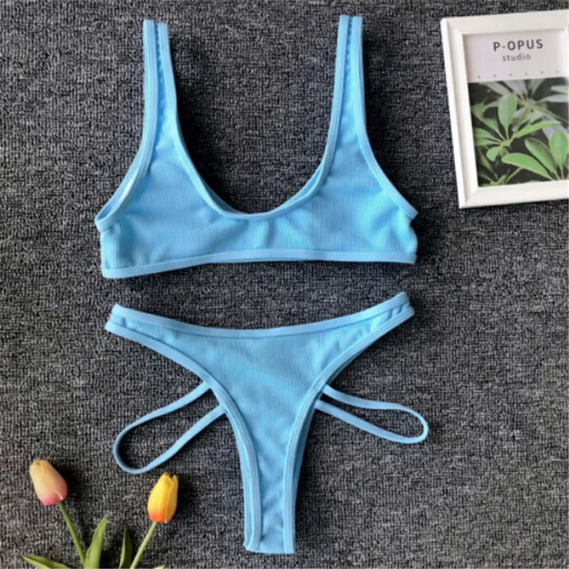 

Sexy Women Sexy Bikini Set Solid Color Push Up Bra Swimwear Swimsuit Separate Bathing Suit Beachwear maillot de bain femme