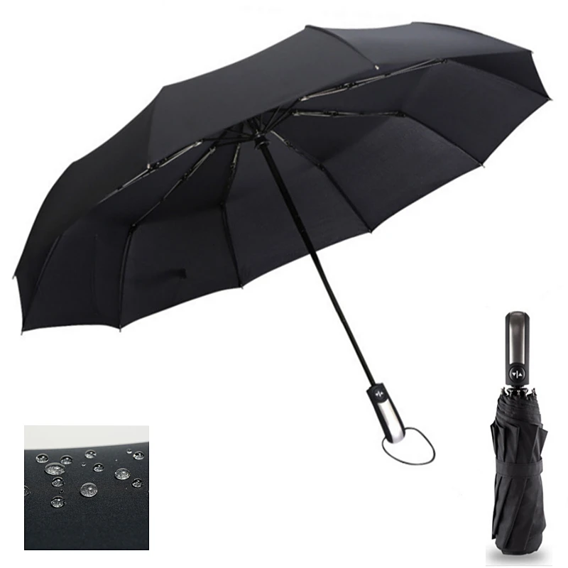 

Wind Resistant Three Folding Automatic Umbrella Rain Women Auto Luxury Big Windproof Umbrellas Men Frame Windproof 10K Parasol