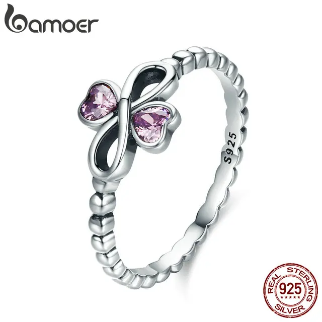 BAMOER Romantic 100% 925 Sterling Silver Infinity with Heart Luminous Pink CZ Fi BAMOER Romantic 100% 925 Sterling Silver Infinity with Heart Luminous Pink CZ Fi