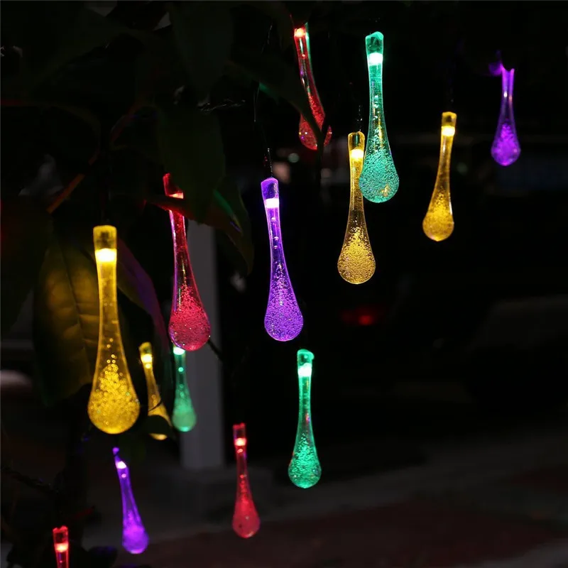 JMKMGL Water Drop Solar String Lights 5M 30 LED 8 Modes Waterproof IP65