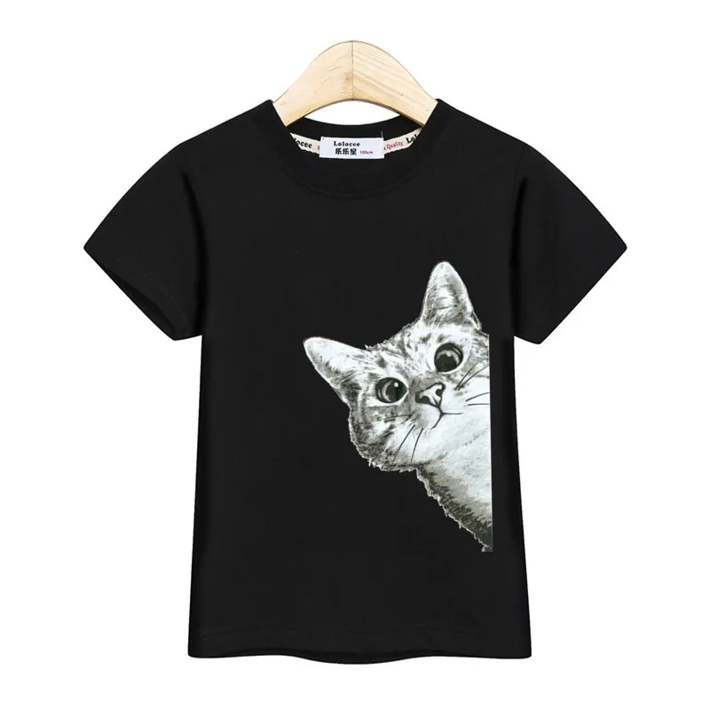 

Kids boys new t-shirt funny face print tops girls summer tops cute cat short sleeve dress child cotton tee shirt 3-13T