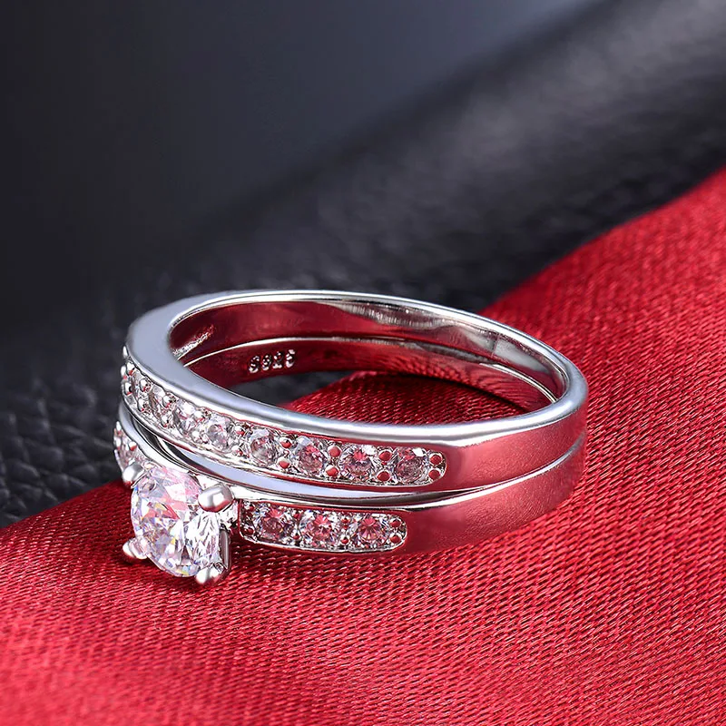 Бренд ювелирных изделий Кольцо Винтаж 0,75 карат блестящий камень Cincin Wanita штабелируемые Двойные кольца для женщин CC124