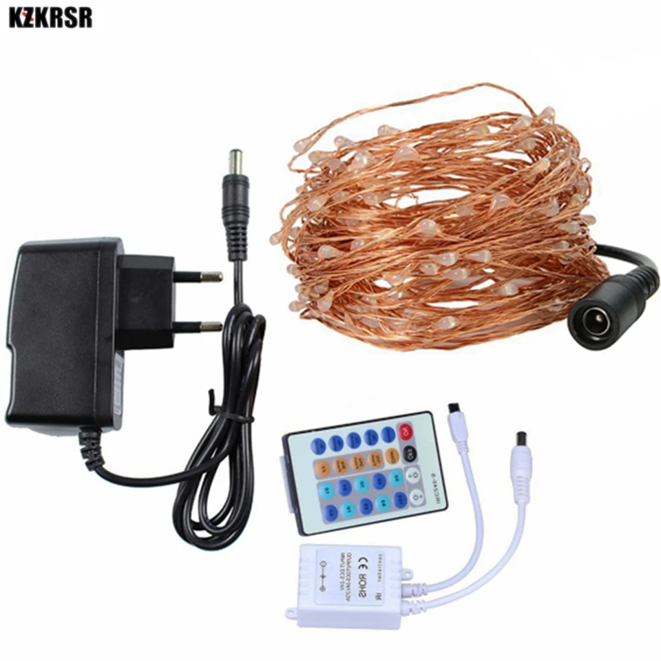 

Remote DC12V LED String Copper Wire Lights Fairy With Power adapter And Remote controller For Xmas Wedding Holiday Christmadecor