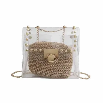 

Plastic Jelly Bag Female Fashion Straw Wallet Summer Crossbody Bags For Women 2019 Chain Bun Soft Surface Transparent Bag 2pcs
