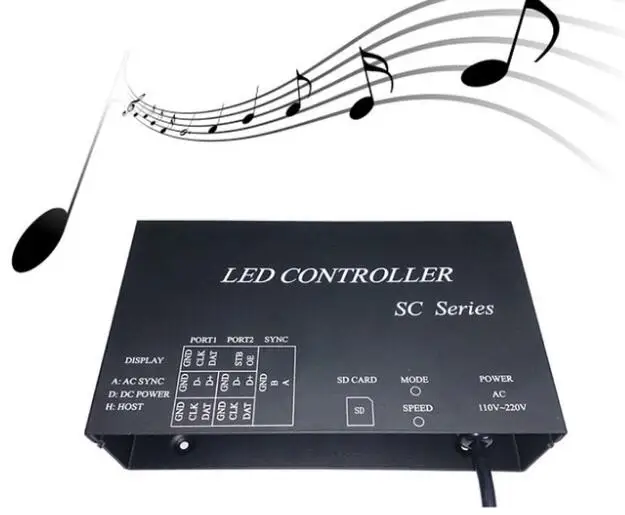 

H803SC;SD card LED music pixel controller;support DMX512,WS2812,etc.microphone&audio cable input