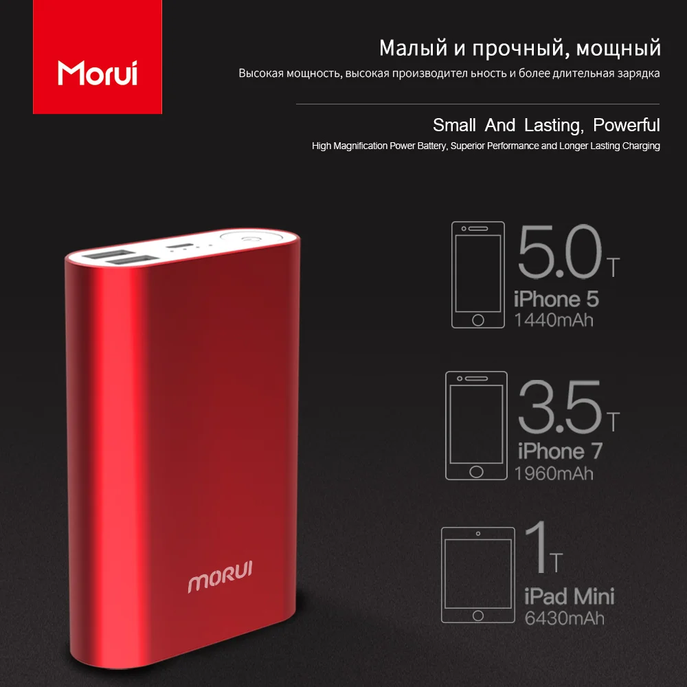 MORUI 10000 mAh Mini Power Bank MG10 Metal Powerbank Portable Charging Treasure Dual USB Output Phone Charger for Smart Phone