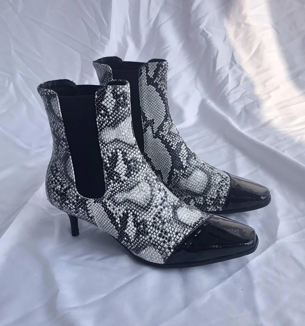 

Ankle Boots For Women 2018 New Med Heels Square Toe Serpentine Elasticity Chelsea Boots Fashion Sexy Shoes Women Zapatos Mujer