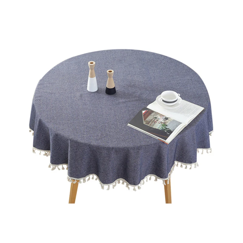 

150*150cm Round Table Cloth Cotton Tablecloth With Tassel Table Cover Tea Tablecloth Hotel Dining Table Cover Solid Color