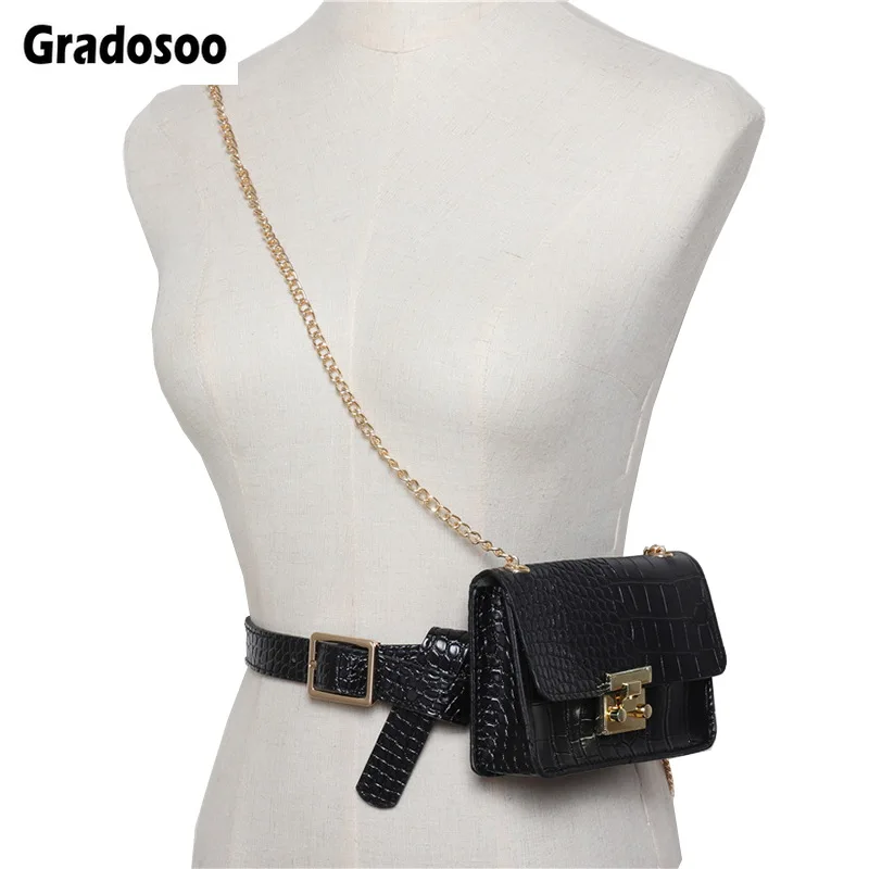 

Gradosoo Alligator Waist Bag For Women Belt Bag Leopard Fanny Pack Female Shoulder Bag Chain Hip Bag PU Leather Women Bag LBF514