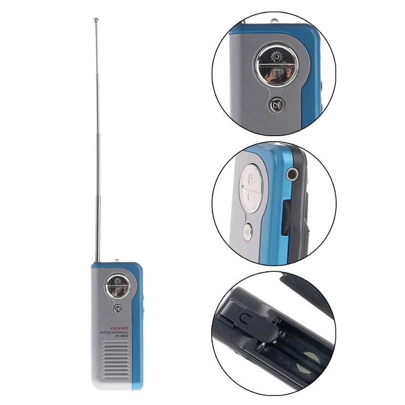 OOTDTY Mini Portable Auto Scan FM Radio Receiver Clip With Flashlight Earphone DK-8809