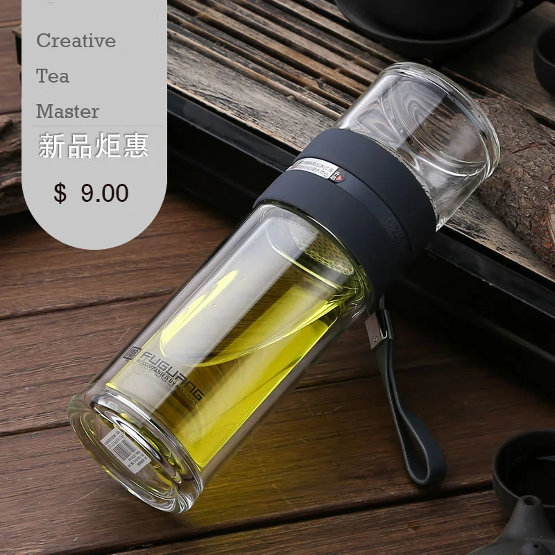 Fuguang chinese tea cup 240ml double-layer master crystal glass office water bottle (Simple packaging) G1609-SH |