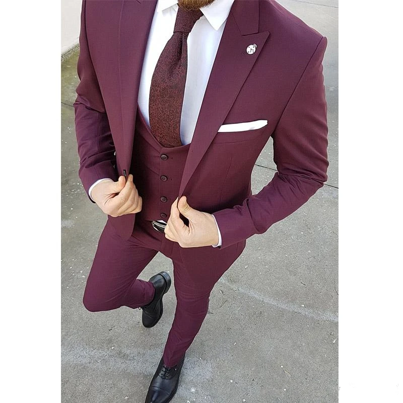 

New Arrival One Button Groomsmen Peak Lapel Groom Tuxedos Men Suits Wedding/Prom Best Man Blazer ( Jacket+Pants+Vest+Tie)A106