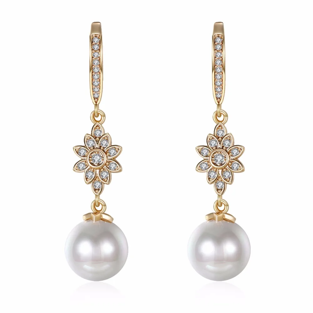Popular Simulated Pearl Long Hanging Drop Earrings for Women Champagne
