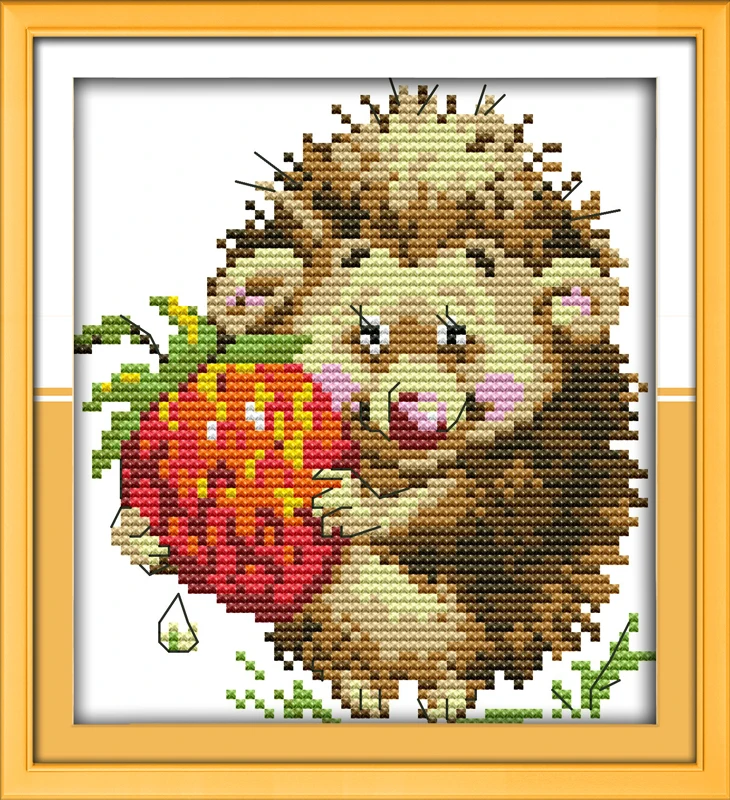 

Joy sunday animal style The hedgehog and strawberry cross stitch patterns kits stamped fabric for easy needlework