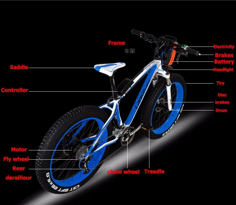 Sale Electric bicycle 26-inch fat wheel electric mountain bike 27speed power mountain 4.0 tire snow lithium electric sports offroad 1