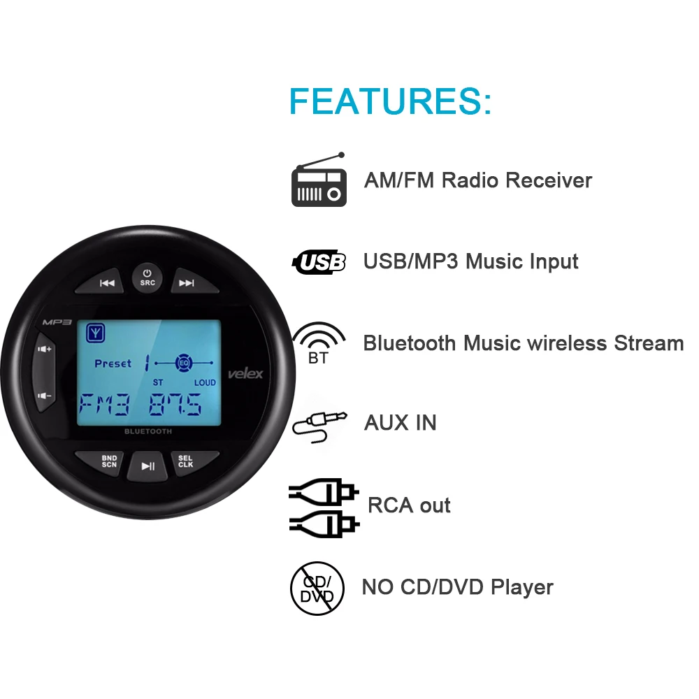 Водонепроницаемая морская стереосистема Blutooth FM AM Автомобильный MP3 плеер аудио USB