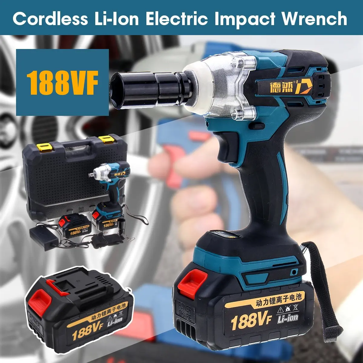 

380N.m/330N.m Cordless Electric Impact Wrench With 6000mAh/10000mAh Rechargeable 1/2 x Lithium-Ion Battery Power Tools