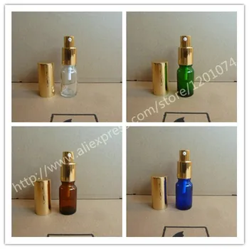 

10ml clear/blue/green/brown shiny Glass Bottle With aluminum shiny gold pump+lid.for lotion container.liquid packing.