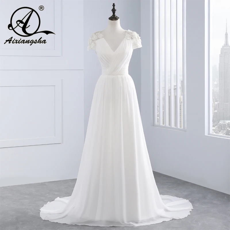 

New Arrival 2019 Lace Wedding Dresses Beach Vestidos De Noiva Lace V-neckline Wedding Gown Customized Real Photo