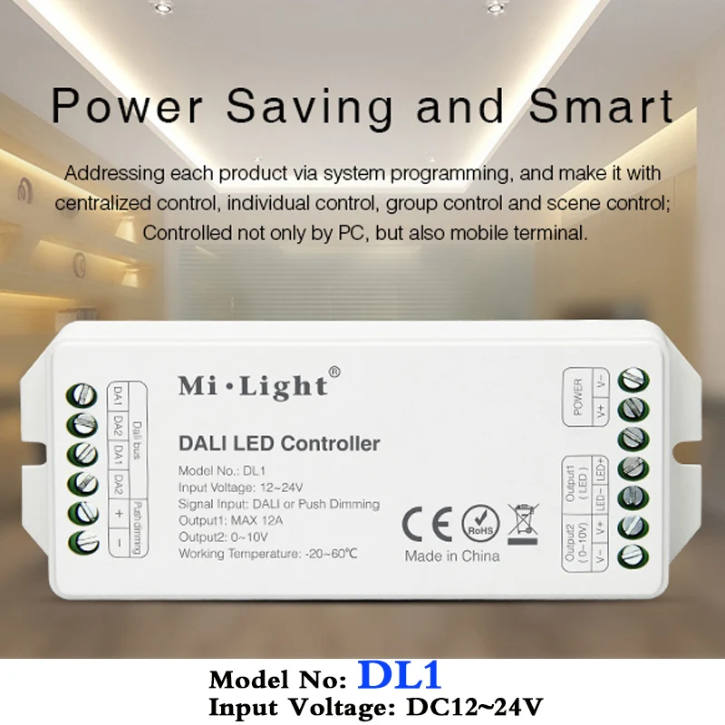 MiBOXER DL1 DALI светодиодный контроллер DC12~ 24V входной сигнал DALI затемнение сигнал/Push Dimming; Макс 12A; одноцветный светодиодный диммер