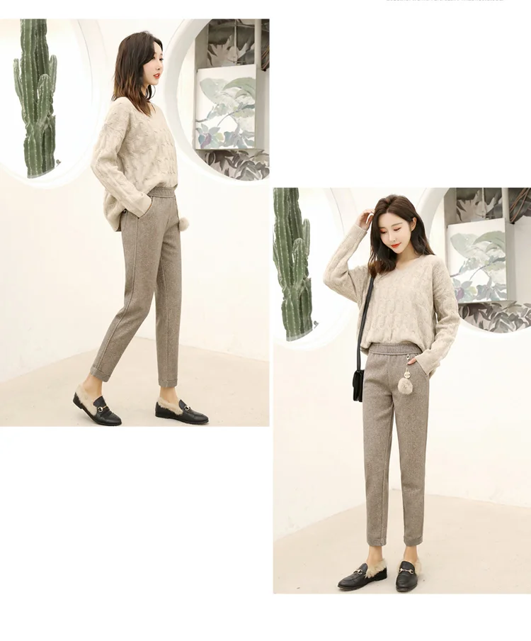 YASUGUOJI модные брюки до щиколотки с эластичной резинкой на талии зимние женские брюки повседневные корейские брюки с меховым шаром брюки палаццо