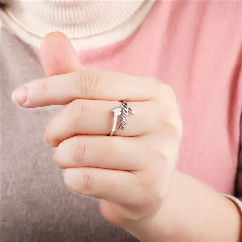 Персонализированные Индивидуальные именные Кольца Сердце выгравированное имя кольцо из нержавеющей стали золотые кольца для женщин юбилей Ювелирные изделия Подарки