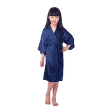 Однотонное пальто для девочек пятностойкий шёлк халаты кимоно, широкая одежда на свадьбу для детей белье для детей, банный халат, Пижама Детские халаты Ночная рубашка L6