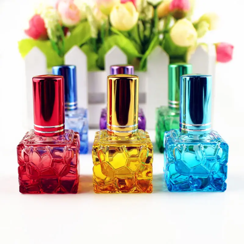 

10PCS 10ml Colorful Square Glass Perfume Bottle Refillable Sample Portable Empty Atomizer Mini Travel Parfum Spray Bottles